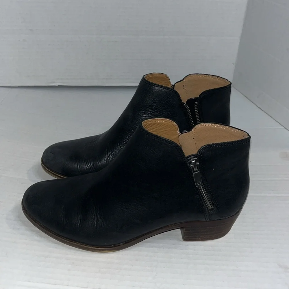 Lucky Brand-8-Black-Burklee-leather, Booties, stacked Heel, ankle boots.